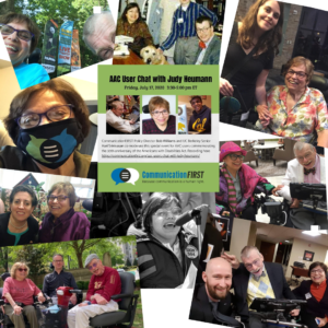 A photo collage containing eight different photos of Judy Heumann with Bob Williams, Jordyn Zimmerman, Tauna Szymanski, and others