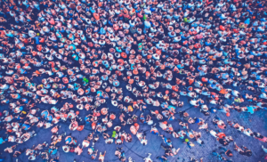 Stock photo of a crowd viewed from above